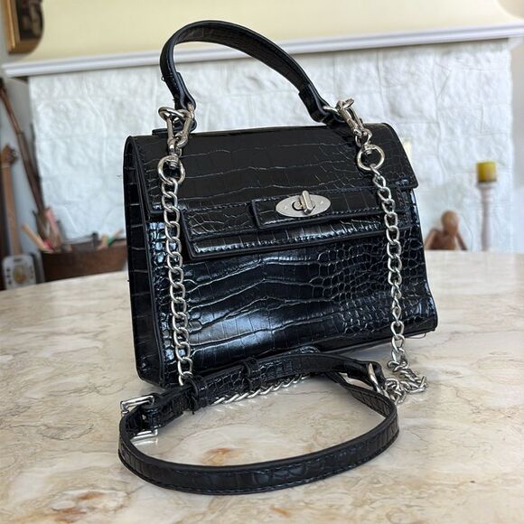 NWOT Steve Madden Madden NYC Croc Embossed Vegan Leather Mini Kelly Crossbody - Picture 4 of 15